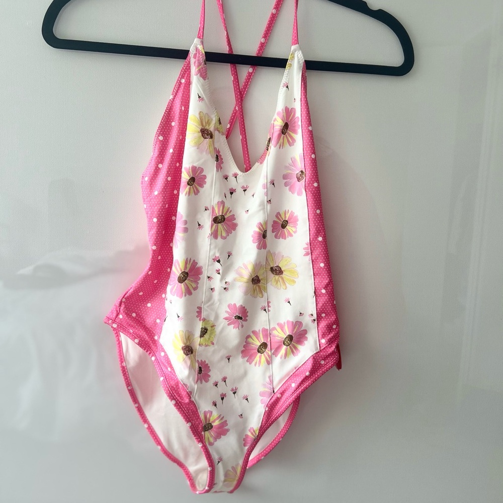 LoveShackFancy Floral Pink and White Swimsuit